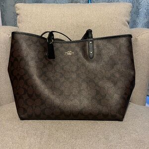 Coach Brown and Black Signature Tote with Pouch
